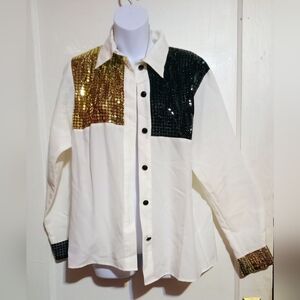 🛍️ BUNDLE ONLY 🛍️Elegant Gold and Black Sequin Ladies Shirt